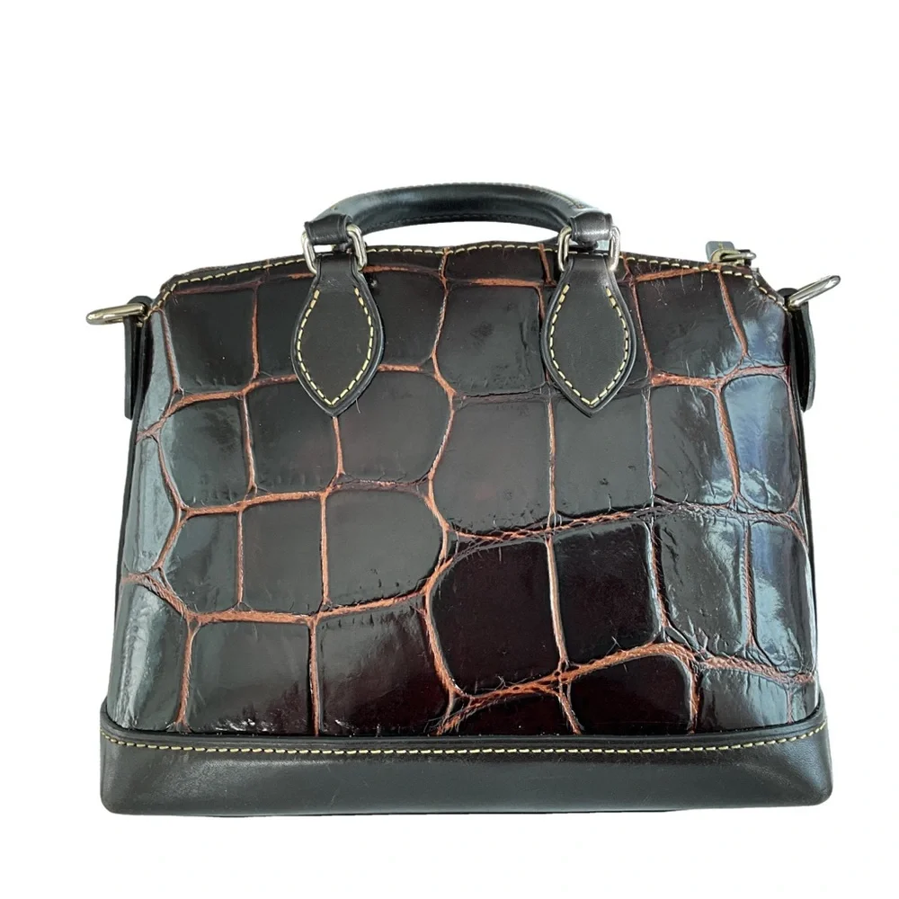 Vintage Dooney Brown Croco Dome Leather Satchel - Picture 2 of 8